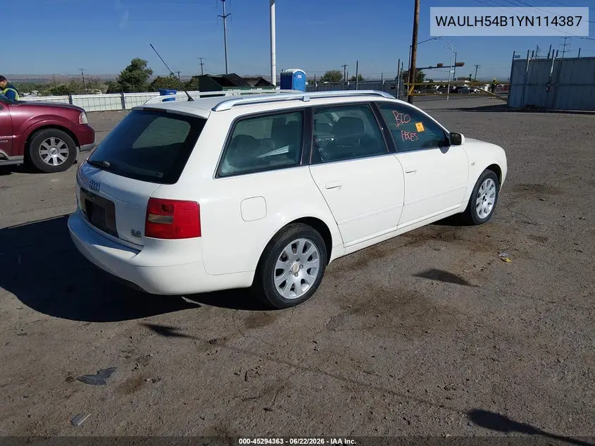 2000 Audi A6 Avant VIN: WAULH54B1YN114387 Lot: 45294363