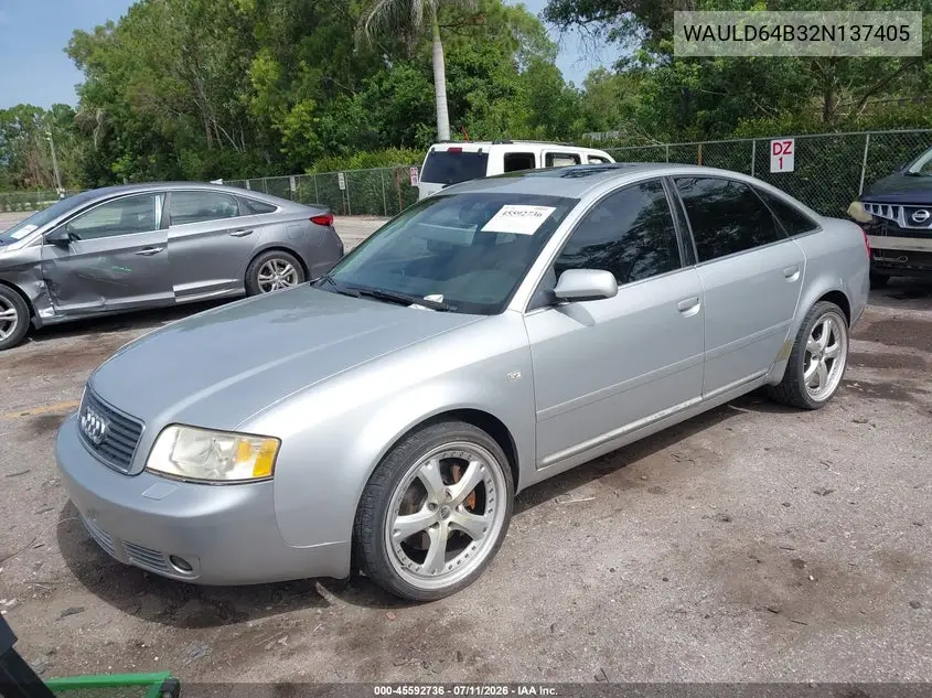 2002 Audi A6 2.7T VIN: WAULD64B32N137405 Lot: 45592736