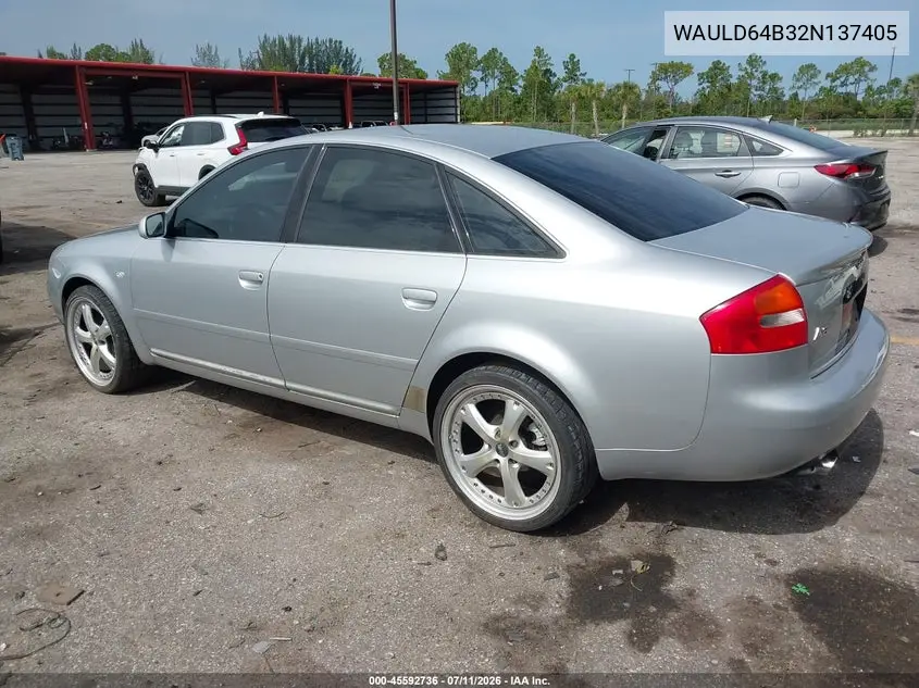 2002 Audi A6 2.7T VIN: WAULD64B32N137405 Lot: 45592736
