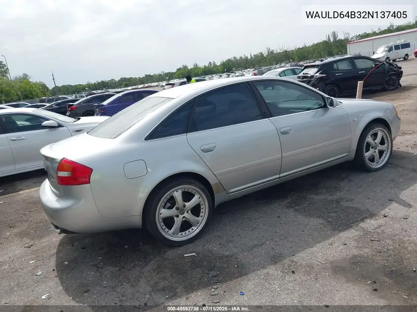 2002 Audi A6 2.7T VIN: WAULD64B32N137405 Lot: 45592736