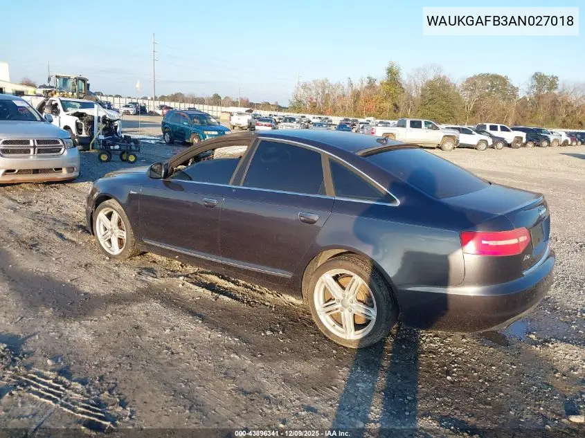 WAUKGAFB3AN027018 2010 Audi A6 3.0 Premium