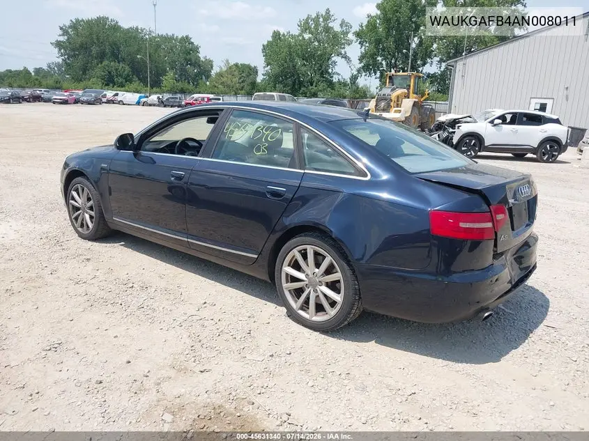 2010 Audi A6 3.0 Premium VIN: WAUKGAFB4AN008011 Lot: 45631340