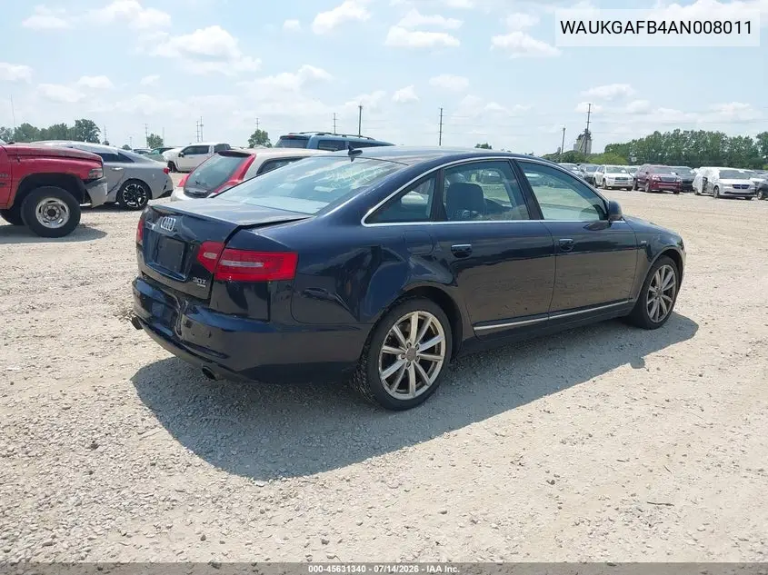2010 Audi A6 3.0 Premium VIN: WAUKGAFB4AN008011 Lot: 45631340