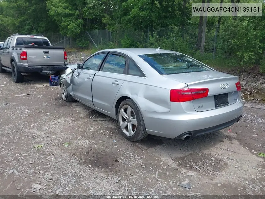 2012 Audi A6 3.0 Premium VIN: WAUGGAFC4CN139151 Lot: 45369193