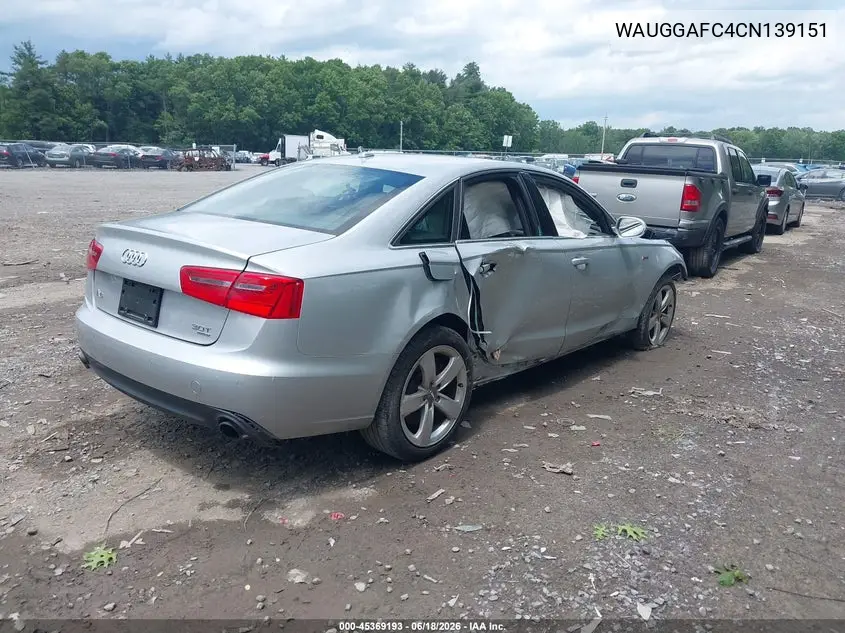 2012 Audi A6 3.0 Premium VIN: WAUGGAFC4CN139151 Lot: 45369193