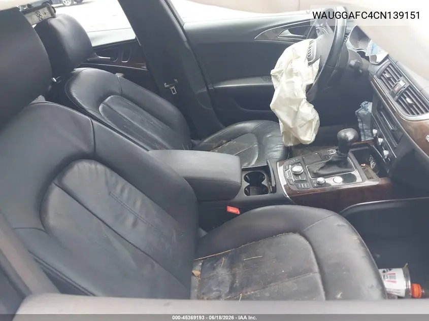 2012 Audi A6 3.0 Premium VIN: WAUGGAFC4CN139151 Lot: 45369193