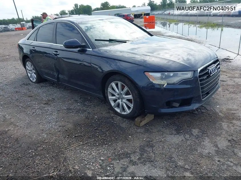 2015 Audi A6 2.0T Premium VIN: WAUGFAFC2FN040951 Lot: 45604591