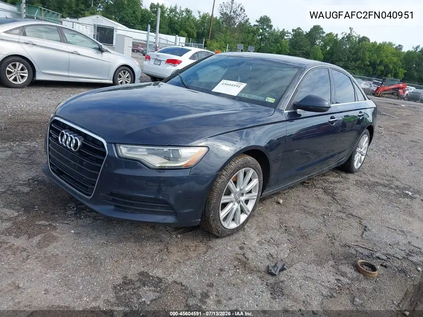 2015 Audi A6 2.0T Premium VIN: WAUGFAFC2FN040951 Lot: 45604591