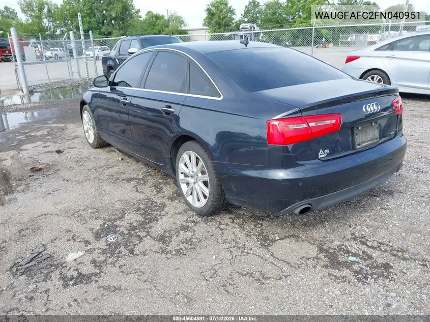 2015 Audi A6 2.0T Premium VIN: WAUGFAFC2FN040951 Lot: 45604591