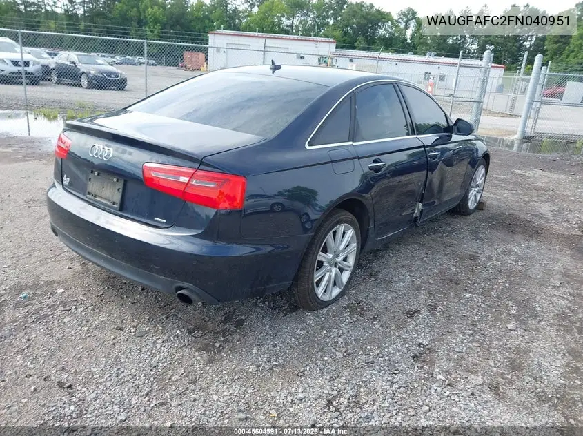 2015 Audi A6 2.0T Premium VIN: WAUGFAFC2FN040951 Lot: 45604591