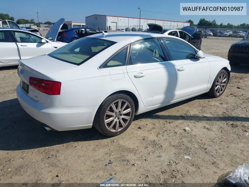 2015 Audi A6 2.0T Premium VIN: WAUFFAFC0FN010987 Lot: 45618298