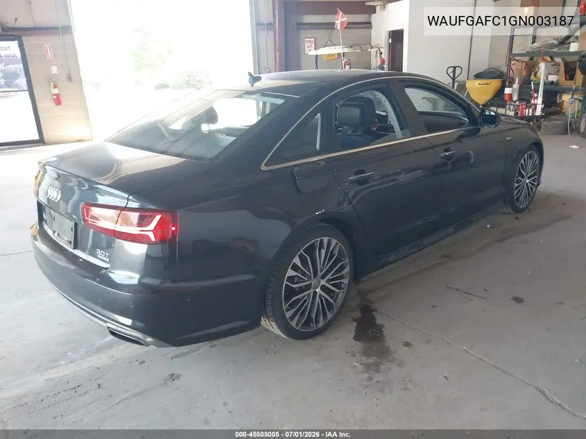 2016 Audi A6 3.0T Premium Plus VIN: WAUFGAFC1GN003187 Lot: 45505005