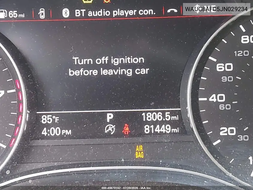 2018 Audi A6 2.0T Premium/2.0T Sport VIN: WAUC8AFC5JN029234 Lot: 45670152