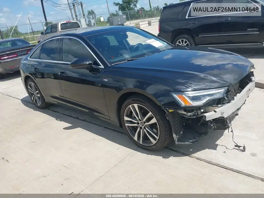 2021 Audi A6 Premium Plus 55 Tfsi Quattro S Tronic VIN: WAUL2AF26MN104648 Lot: 45299505