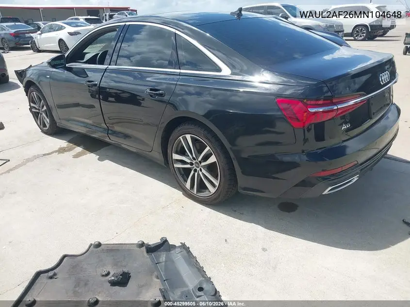 2021 Audi A6 Premium Plus 55 Tfsi Quattro S Tronic VIN: WAUL2AF26MN104648 Lot: 45299505