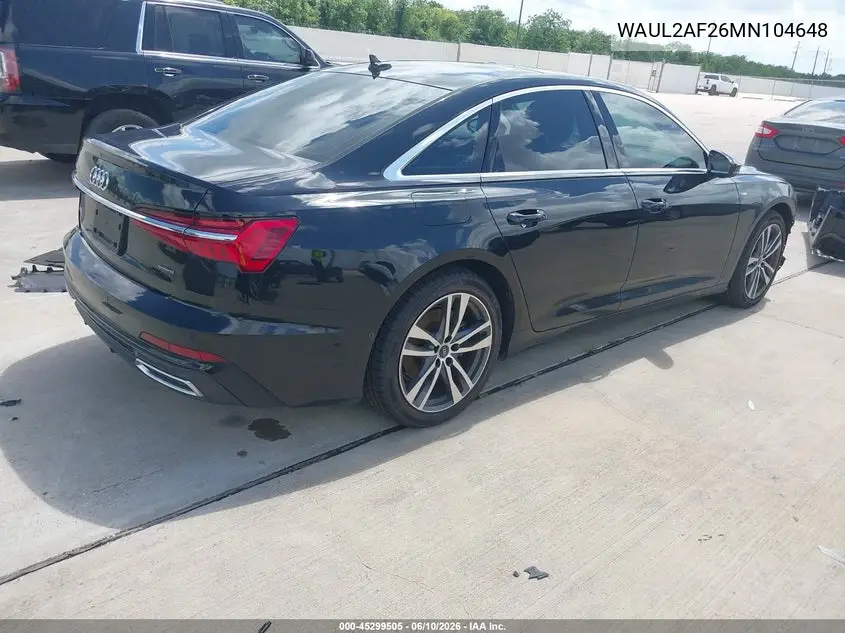 2021 Audi A6 Premium Plus 55 Tfsi Quattro S Tronic VIN: WAUL2AF26MN104648 Lot: 45299505