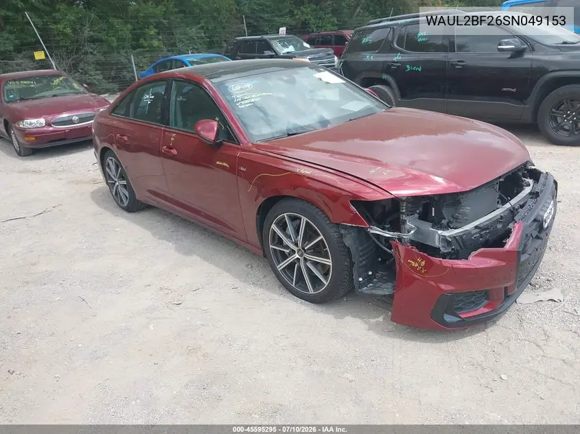 2025 Audi A6 Premium Plus 55 Tfsi Quattro S Tronic VIN: WAUL2BF26SN049153 Lot: 45595295