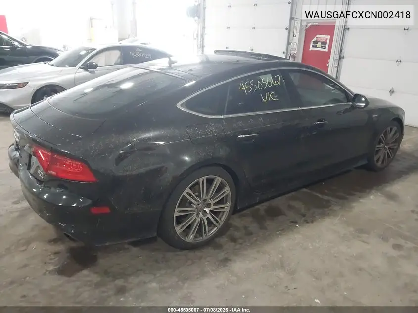 2012 Audi A7 3.0 Prestige VIN: WAUSGAFCXCN002418 Lot: 45505067