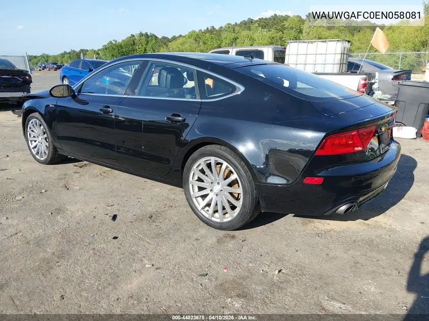 2014 Audi A7 3.0T Premium Plus VIN: WAUWGAFC0EN058081 Lot: 44823675