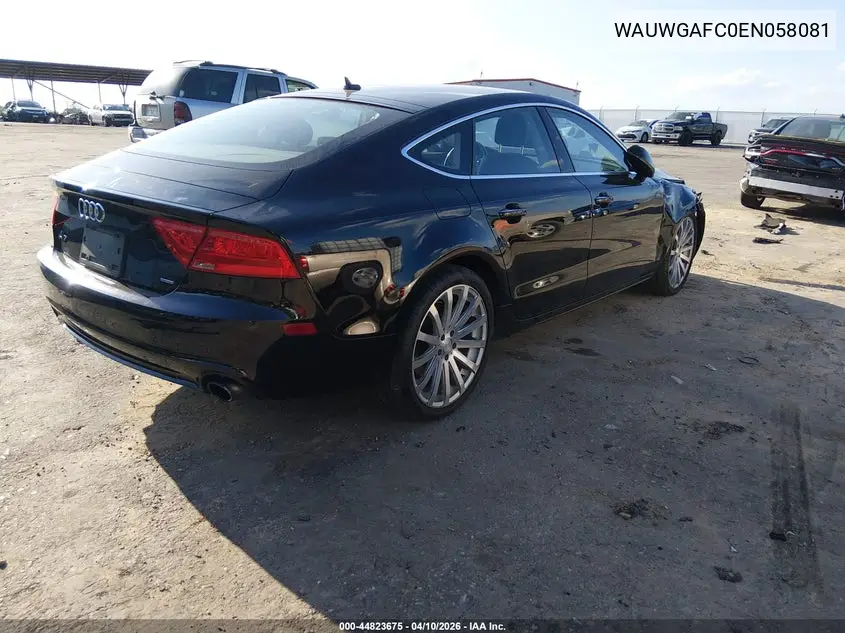 2014 Audi A7 3.0T Premium Plus VIN: WAUWGAFC0EN058081 Lot: 44823675