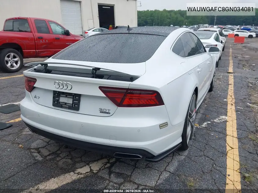 2016 Audi A7 3.0T Premium Plus VIN: WAUWGAFC8GN034081 Lot: 45391454