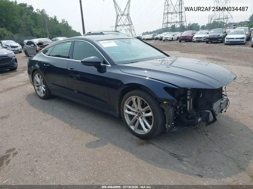 2021 Audi A7 Sportback Premium Plus 55 Tfsi Quattro S Tronic VIN: WAUR2AF25MN034487 Lot: 45648999