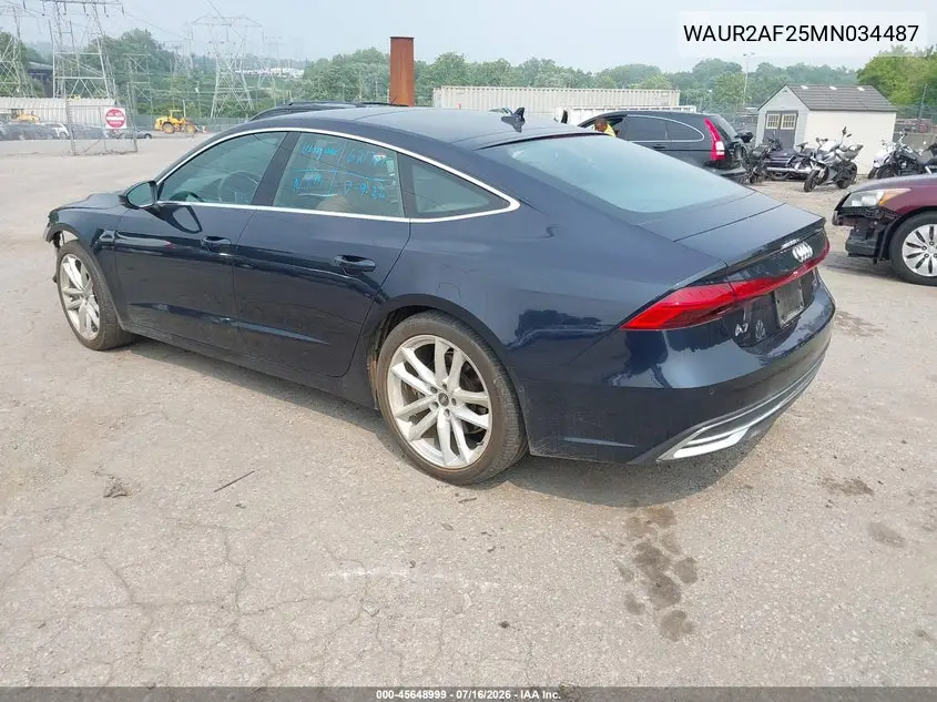 2021 Audi A7 Sportback Premium Plus 55 Tfsi Quattro S Tronic VIN: WAUR2AF25MN034487 Lot: 45648999
