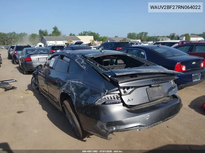 2024 Audi A7 Sportback Prestige 55 Tfsi Quattro S Tronic VIN: WAUV2BF27RN064022 Lot: 45511862