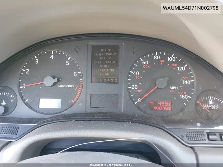 2001 Audi A8 4.2 VIN: WAUML54D71N002798 Lot: 45403211