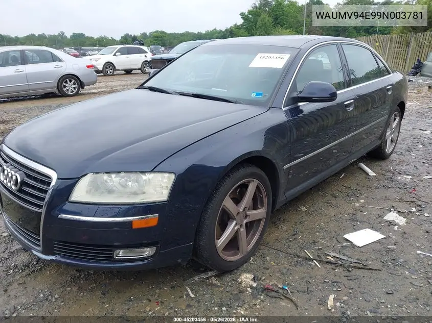 2009 Audi A8 L 4.2 VIN: WAUMV94E99N003781 Lot: 45203456