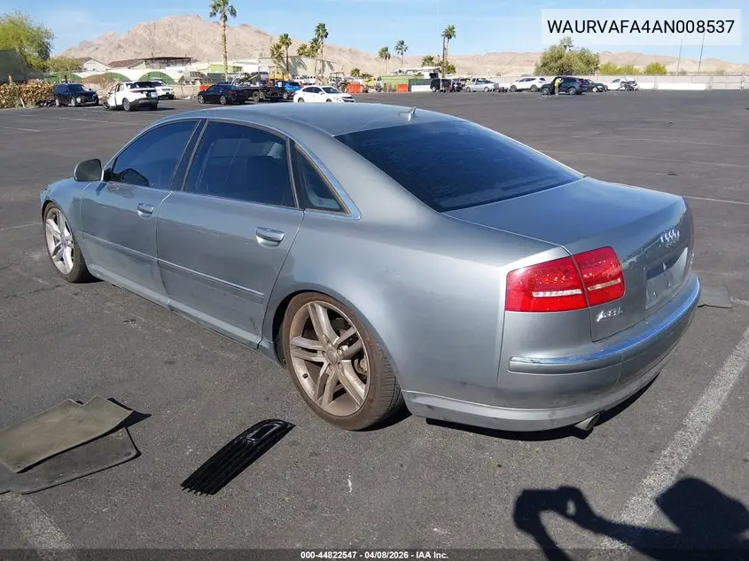 2010 Audi A8 L 4.2 VIN: WAURVAFA4AN008537 Lot: 44822547