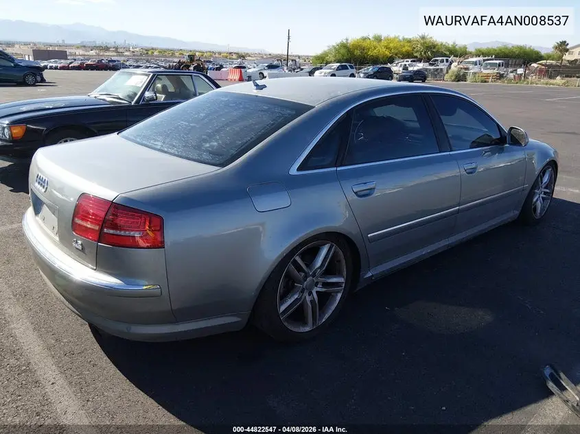 2010 Audi A8 L 4.2 VIN: WAURVAFA4AN008537 Lot: 44822547