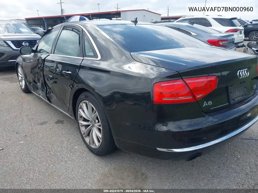 2011 Audi A8 4.2 VIN: WAUAVAFD7BN000960 Lot: 45241079