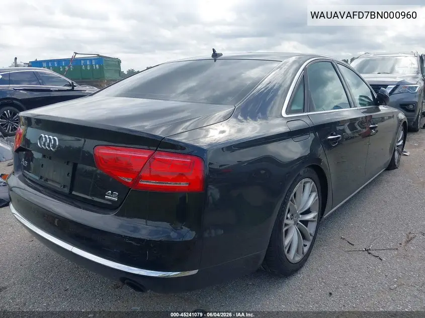 2011 Audi A8 4.2 VIN: WAUAVAFD7BN000960 Lot: 45241079