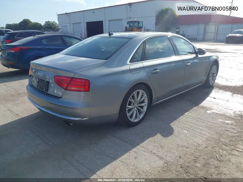 2011 Audi A8 L 4.2 VIN: WAURVAFD7BN005840 Lot: 45542041