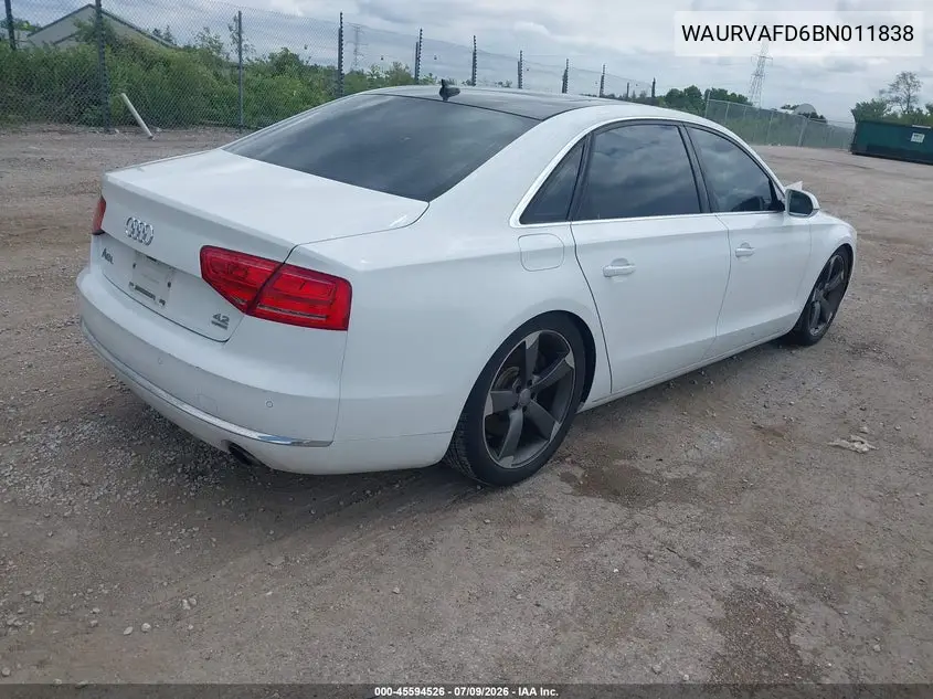 2011 Audi A8 L 4.2 VIN: WAURVAFD6BN011838 Lot: 45594526