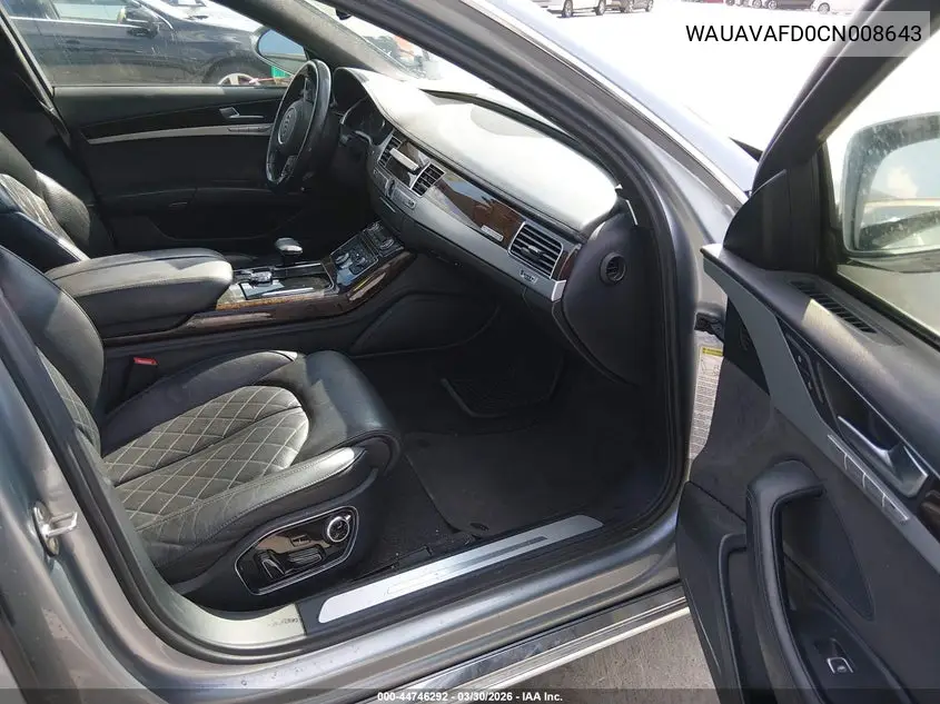 2012 Audi A8 4.2 VIN: WAUAVAFD0CN008643 Lot: 44746292