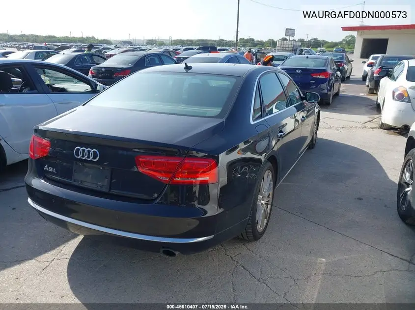 2013 Audi A8 L 3.0T VIN: WAURGAFD0DN000573 Lot: 45610407