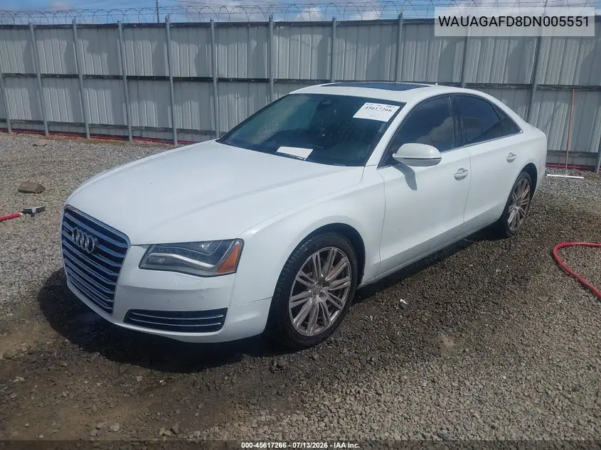2013 Audi A8 3.0T VIN: WAUAGAFD8DN005551 Lot: 45617266