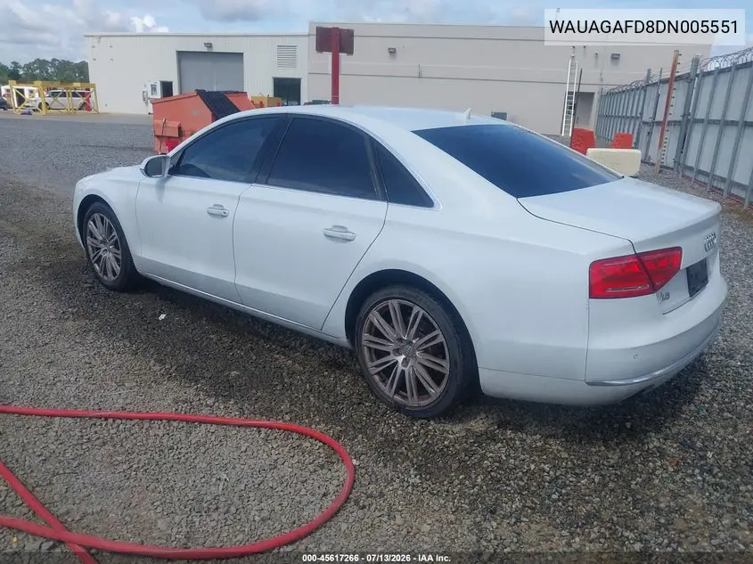 2013 Audi A8 3.0T VIN: WAUAGAFD8DN005551 Lot: 45617266