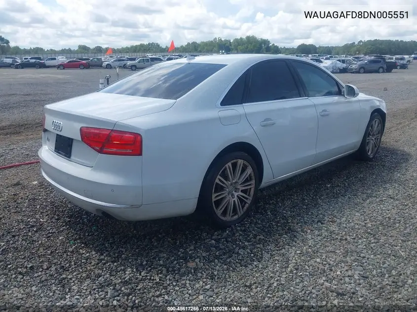 2013 Audi A8 3.0T VIN: WAUAGAFD8DN005551 Lot: 45617266