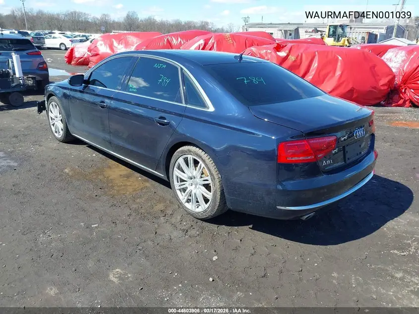 2014 Audi A8 L 3.0 Tdi VIN: WAURMAFD4EN001039 Lot: 44603906