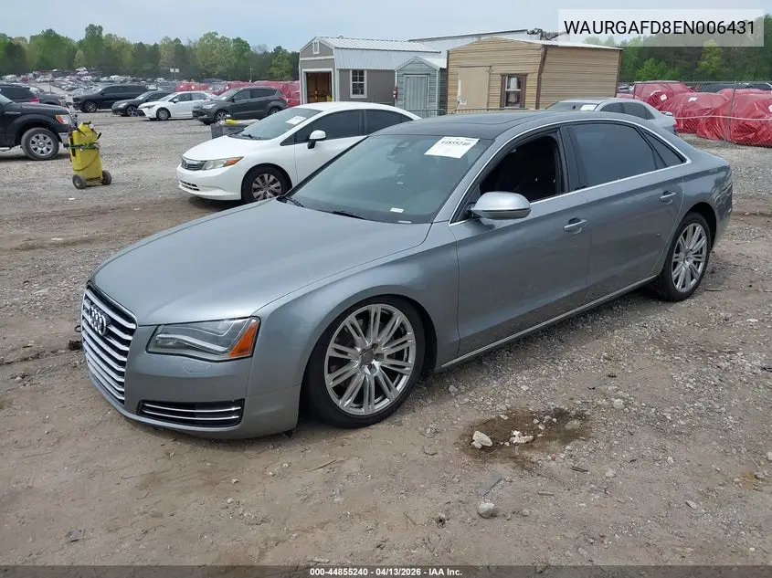 2014 Audi A8 L 3.0T VIN: WAURGAFD8EN006431 Lot: 44855240
