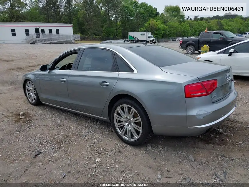 2014 Audi A8 L 3.0T VIN: WAURGAFD8EN006431 Lot: 44855240