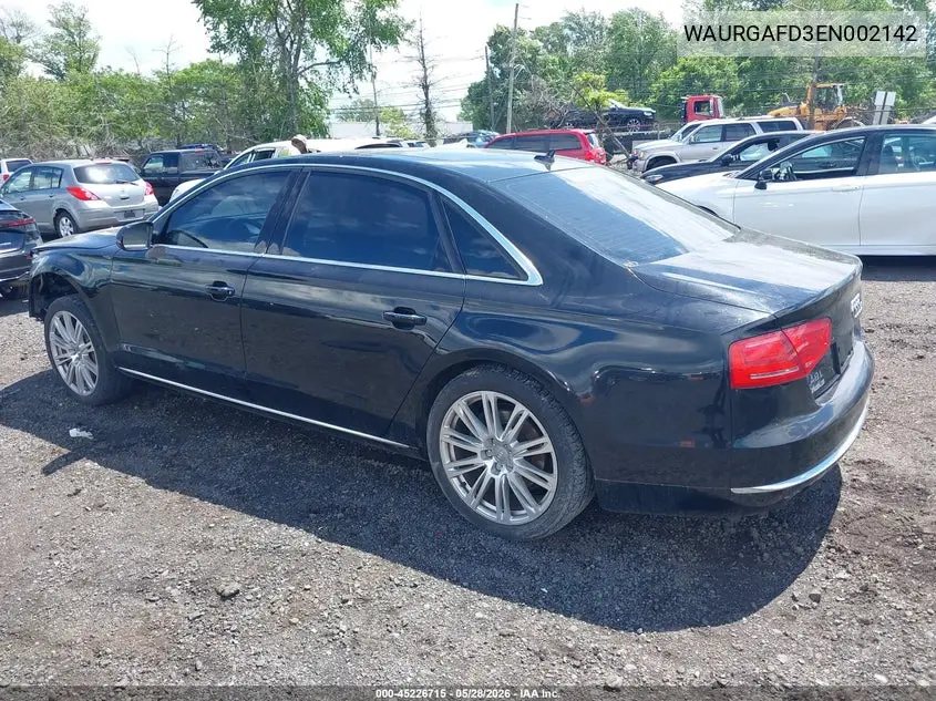2014 Audi A8 L 3.0T VIN: WAURGAFD3EN002142 Lot: 45226715