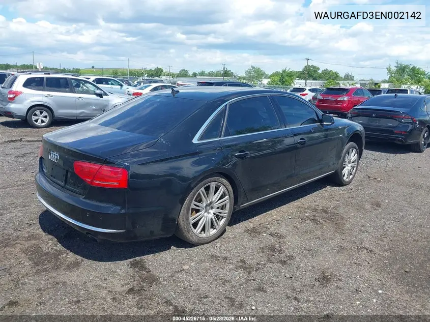 2014 Audi A8 L 3.0T VIN: WAURGAFD3EN002142 Lot: 45226715