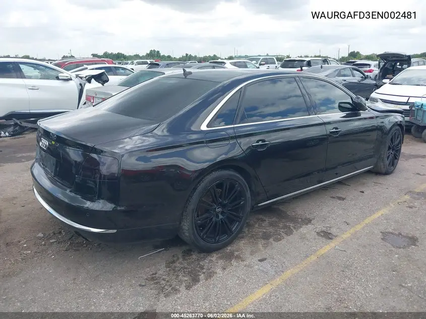 2014 Audi A8 L 3.0T VIN: WAURGAFD3EN002481 Lot: 45263770