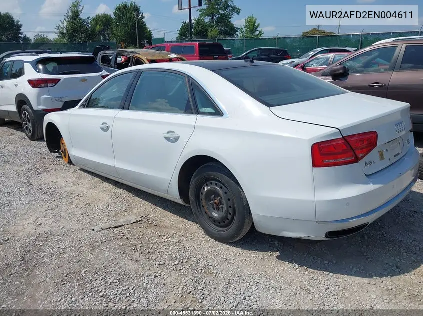 2014 Audi A8 L 4.0T VIN: WAUR2AFD2EN004611 Lot: 45531390