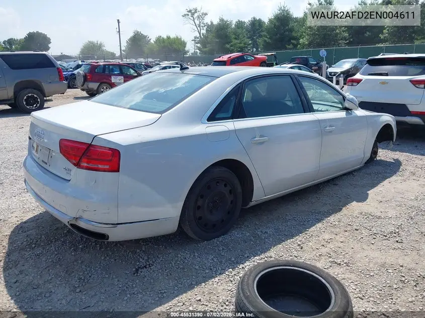2014 Audi A8 L 4.0T VIN: WAUR2AFD2EN004611 Lot: 45531390