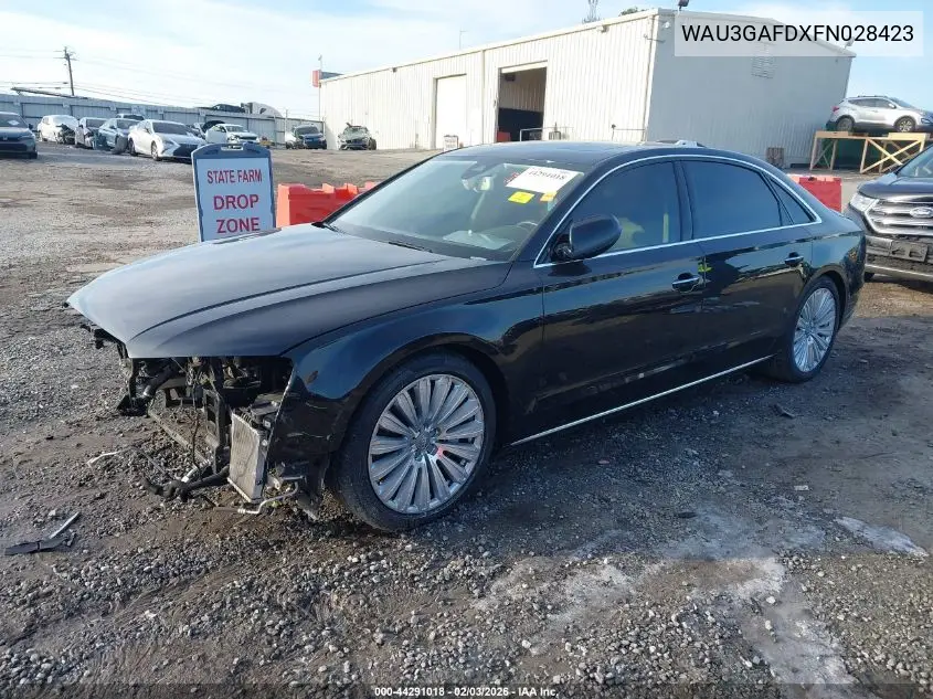 2015 Audi A8 L 3.0T VIN: WAU3GAFDXFN028423 Lot: 44291018